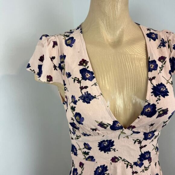 Sunday Best Aritzia 4 Light Pink Blue Floral Open Back Mini Dress V Neck Summer - Picture 8 of 13